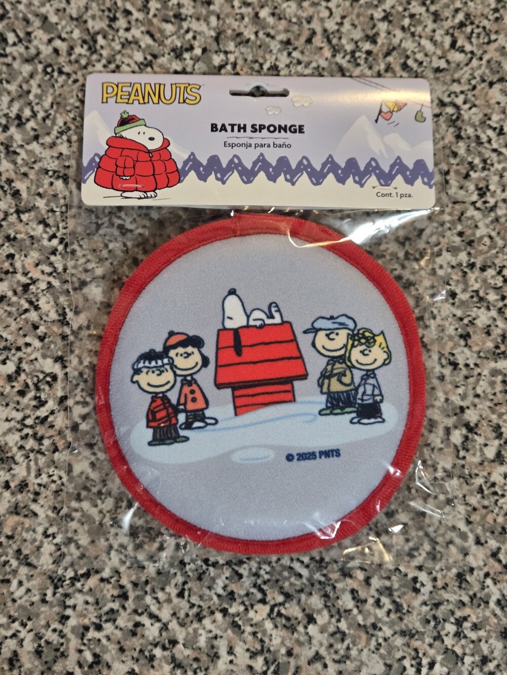 Peanuts White Round Bath Sponge with Red Trim